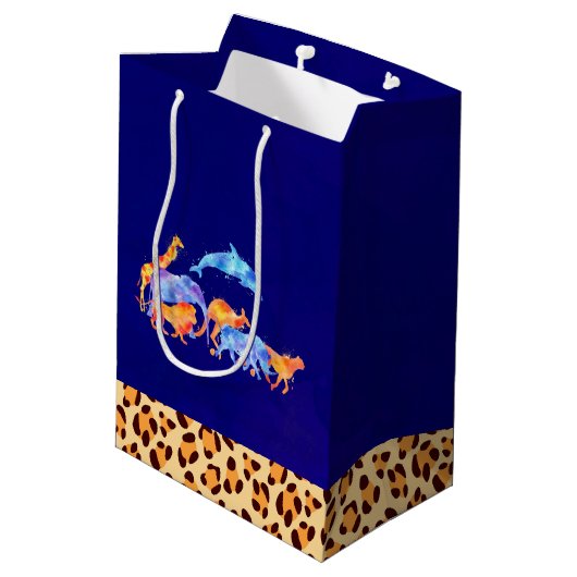 ヒョウ柄の野生動物縁ど類 ミディアムペーパーバッグ (裏面アングル)