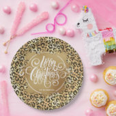 ヒョウ柄の金ゴールドホイルフェイクメリークリスマス ペーパープレート (パーティー)