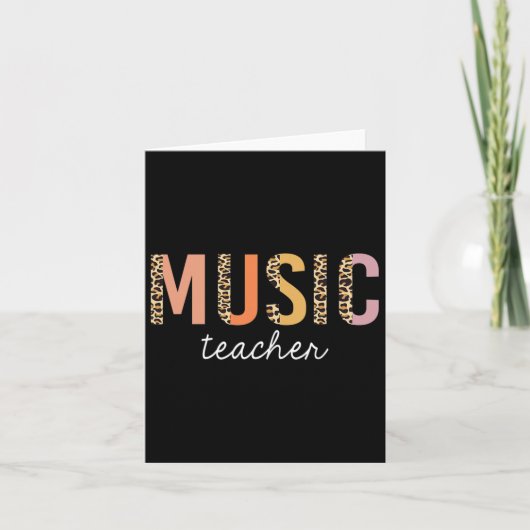 ヒョウ柄の音楽教師のかわいい学校用品 W カード (正面)
