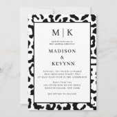 ヒョウ柄の黒と白のウェディング 招待状 (正面)