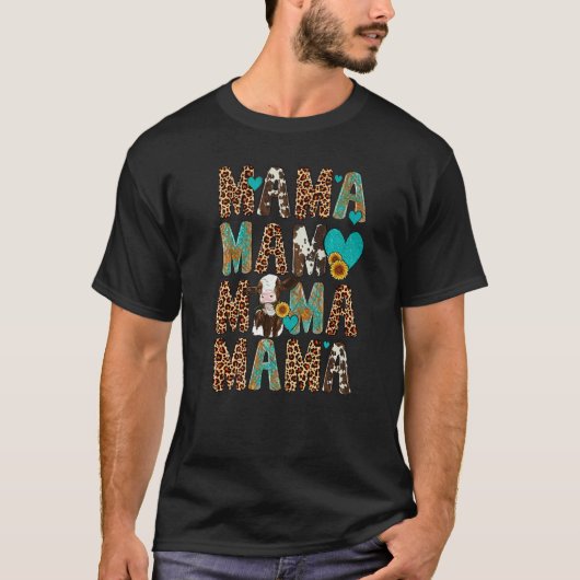 ヒョウ柄ひまわり未経産牛ママウエスタンカントリー Tシャツ (正面)