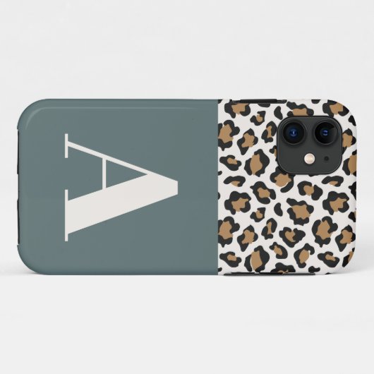 ヒョウ柄イニシャルタイポグラフィはっきりしたモダンシック Case-Mate iPhoneケース (裏面(横))