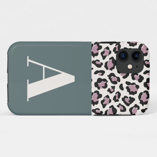 ヒョウ柄イニシャルタイポグラフィはっきりしたモダンシック Case-Mate iPhoneケース (裏面(横))