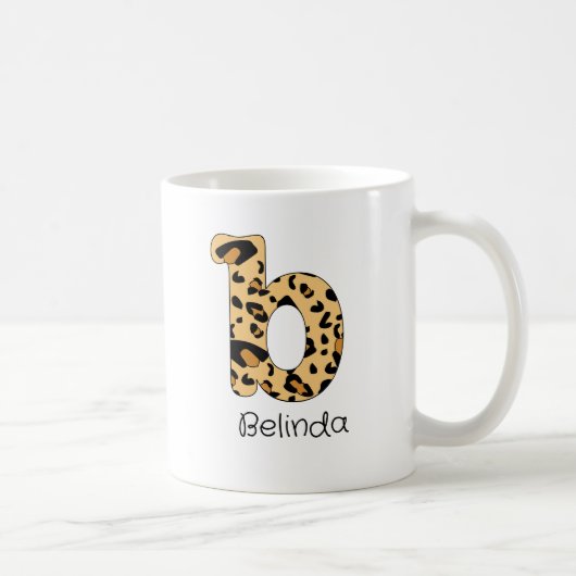 ヒョウ柄イニシャル小文字bと名前 コーヒーマグカップ (右)