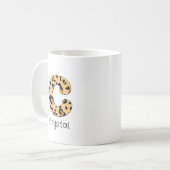 ヒョウ柄イニシャル小文字cと名前 コーヒーマグカップ (正面左)