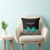 ヒョウ柄エメラルドグリーンリボンボウシック名 クッション (椅子)