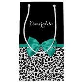 ヒョウ柄エメラルドグリーンリボンボウシック名 スモールペーパーバッグ (正面)