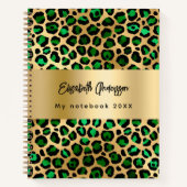 ヒョウ柄エメラルドグリーン金ゴールド名 ノートブック (正面)