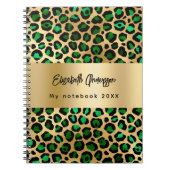 ヒョウ柄エメラルドグリーン金ゴールド名 ノートブック (正面)