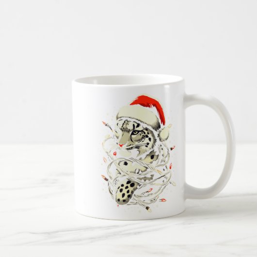 ヒョウ柄クリスマスサンタ帽子クリスマスライト女性用 コーヒーマグカップ (右)