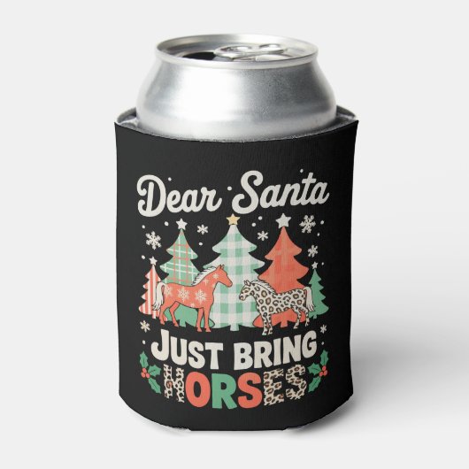 ヒョウ柄クリスマス サンタさん馬をください 缶クーラー (缶正面)