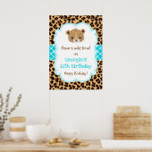 ヒョウ柄クワトレフォイル誕生日ポスターブルー ポスター (キッチン)