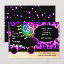 ヒョウ柄グロー スケート ローラー スケーティング 招待状