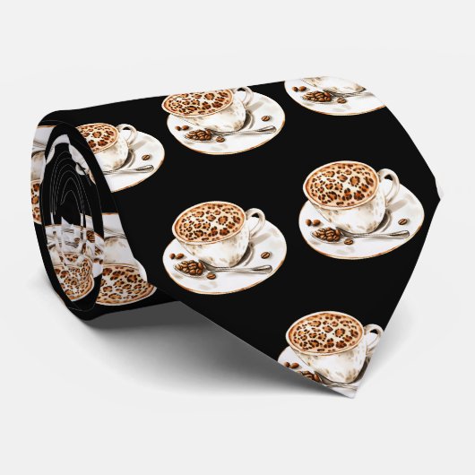 ヒョウ柄コーヒーカップ ネクタイ (ロール)