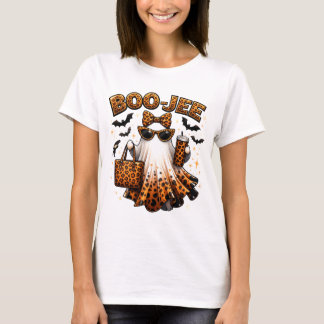 ヒョウ柄ゴースト ハロウィン コーヒー アート ブージー Tシャツ