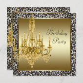 ヒョウ柄ゴールドシャンデリア バースデーパーティー招待状 招待状 (正面/裏面)