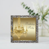 ヒョウ柄ゴールドシャンデリア バースデーパーティー招待状 招待状 (スタンド正面)