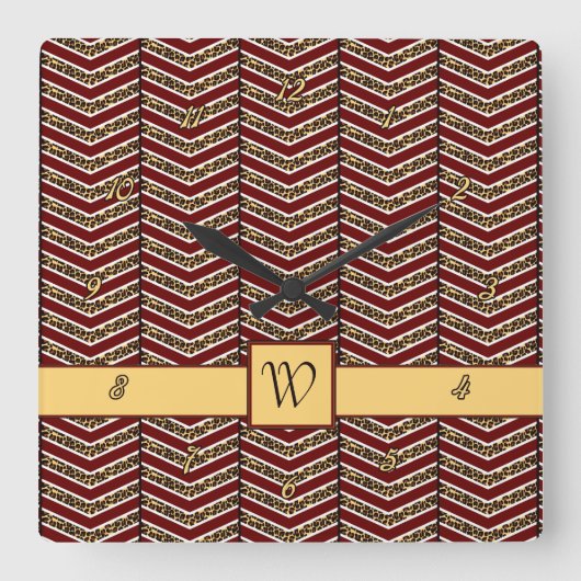 ヒョウ柄シェブロン時計 スクエア壁時計 (正面)