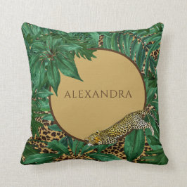 ヒョウ柄ジャングルグリーン葉 クッション