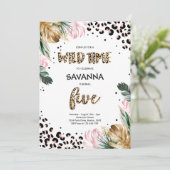 ヒョウ柄ジャングルサファリ 5歳誕生日パーティー 招待状 (スタンド正面)