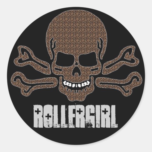 ヒョウ柄スカルとクロスボーン ラウンドシール (正面)