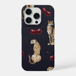 ヒョウ柄チェリーフォンケース iPhone 15 PROケース