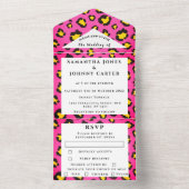 ヒョウ柄チータピンクサファリ結婚動物 オールインワン招待状 (内側)