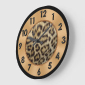 ヒョウ柄デコ金ゴールド、黒とタンカラー ラージ壁時計 (傾斜)