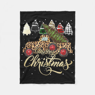 ヒョウ柄トラックチェック柄ヒョウクリスマスツリーメリーC フリースブランケット