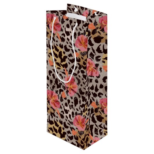 ヒョウ柄トロピカルピンクの花 ワインギフトバッグ (裏面アングル)
