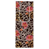 ヒョウ柄トロピカルピンクの花 ワインギフトバッグ (正面)