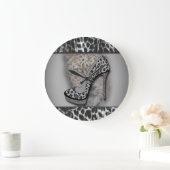 ヒョウ柄ハイヒール付きヒョウ ラージ壁時計 (ホーム)
