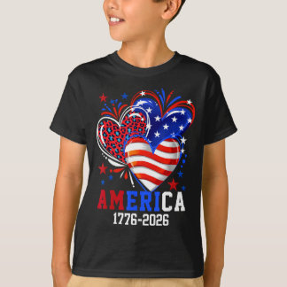 ヒョウ柄ハートフラグ 1776 2026 七月四日 250周年 Tシャツ