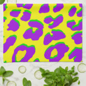 ヒョウ柄パープルイエローグリーン キッチンタオル (折り畳み)