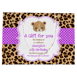 ヒョウ柄パープルクローバーありがとう ラージペーパーバッグ