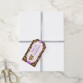 ヒョウ柄パープルクローバー「ありがとう」ラベル ギフトタグ (より糸付き)