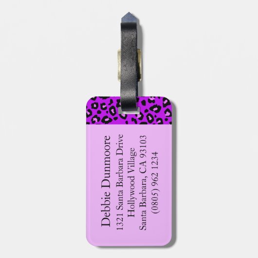 ヒョウ柄パープルブラックモノグラム荷物タグ ラゲッジタグ (裏面縦)