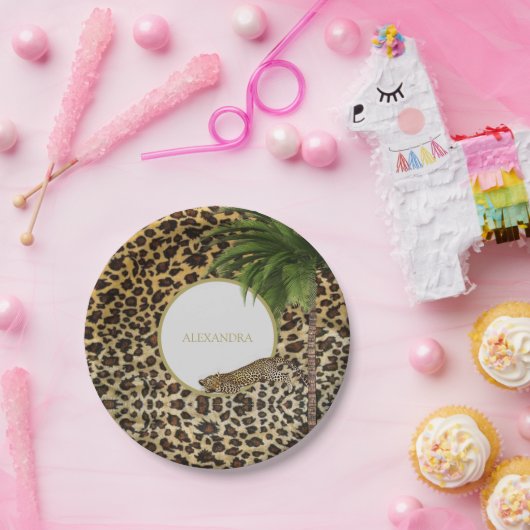 ヒョウ柄パームエレガントパーソナル ペーパープレート (パーティー)