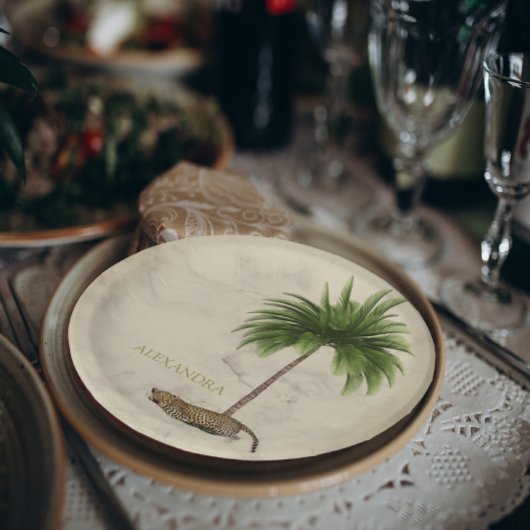 ヒョウ柄パームエレガントパーソナル ペーパープレート