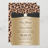 ヒョウ柄パール&ブラックリボンエレガントな結婚式 招待状 (正面/裏面)