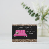 ヒョウ柄ピンクのソファトレンディーインテリア 名刺 (スタンド正面)