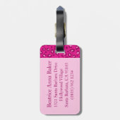 ヒョウ柄ピンクのモノグラムの荷物タグ ラゲッジタグ (裏面縦)