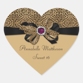 ヒョウ柄ピンクジュエルダイヤモンド甘い16聞く ハートシール