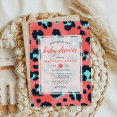 ヒョウ柄ピンクネイビー女の子ベビーシャワー 招待状