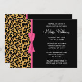 ヒョウ柄ピンクプリントリボンブライダルシャワー 招待状 (正面/裏面)