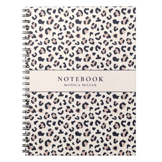 ヒョウ柄ピンク名前をカスタムする ノートブック (正面)