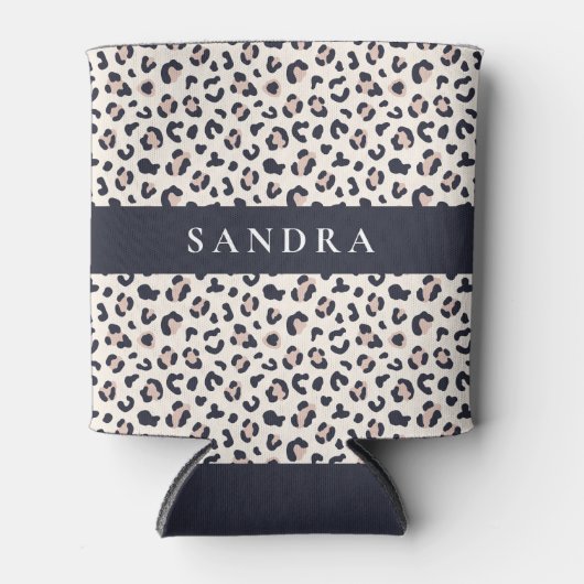 ヒョウ柄ピンク名前をカスタムする 缶クーラー (正面)