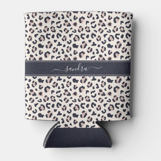 ヒョウ柄ピンク名前をカスタムする 缶クーラー (正面)