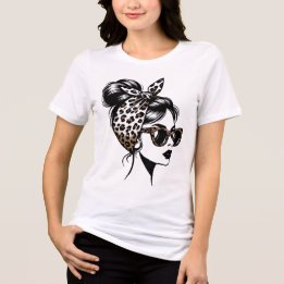 ヒョウ柄ファッションガールズTシャツデザイン トライブレンドTシャツ
