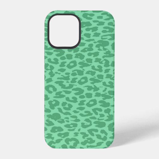 ヒョウ柄ファー ミディアムターコイズ iPhoneケース (裏面)